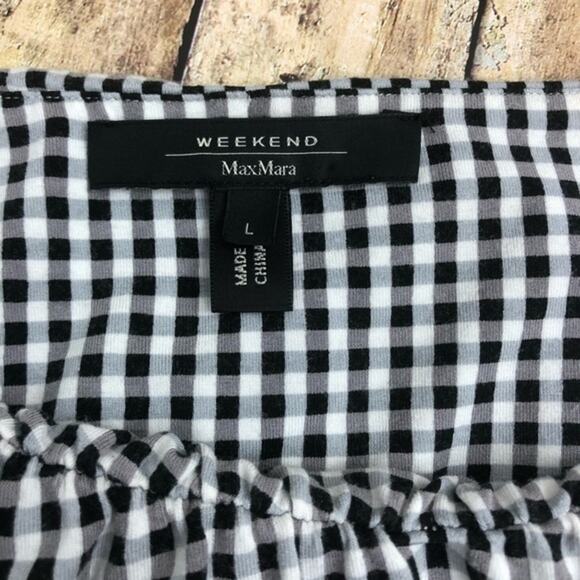 MaxMara Weekend Gingham Jersey Fitted Stretch 3/4 Sleeve Top Large Chic - Picture 6 of 7